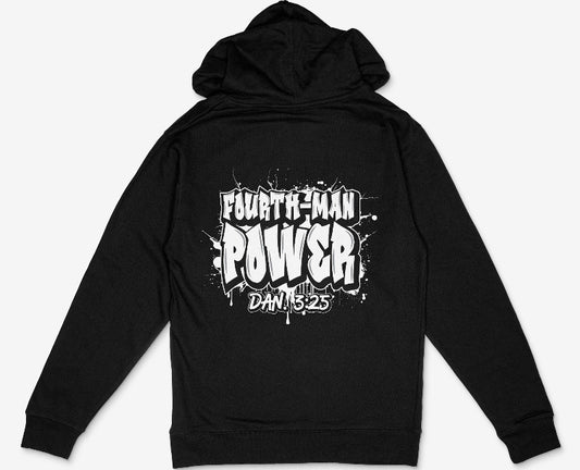 Fourth-Man Power Christian Hoodie – White Lettering | Faith-Based Streetwear