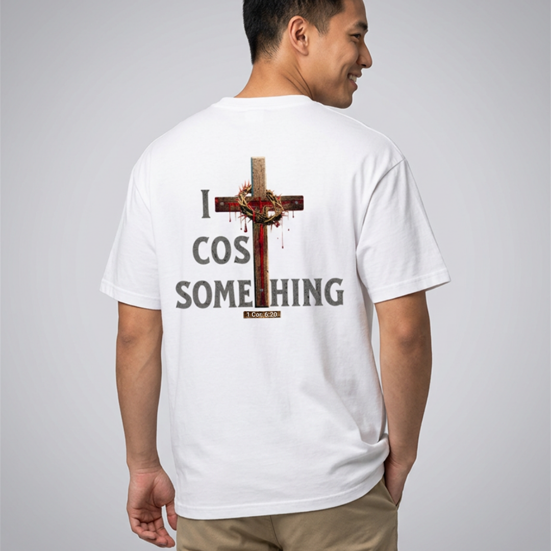 It Cost Something Christian T-Shirt – Grey Back Print | Christian Faith Streetwear
